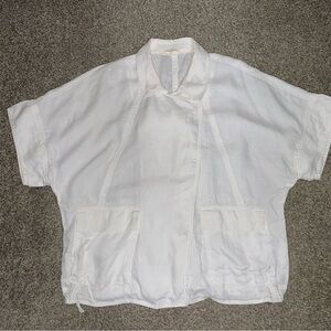 Eileen Fisher Organic Linen White Oversized Jacket Short Sleeves Sz L